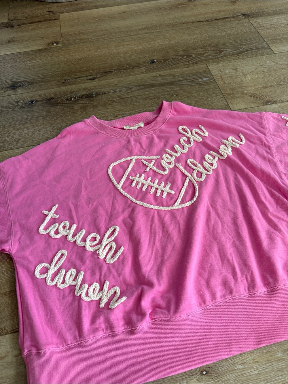 Pink Touchdown' Embroidered Crewneck SWEATSHIRT women sz med washed once !
